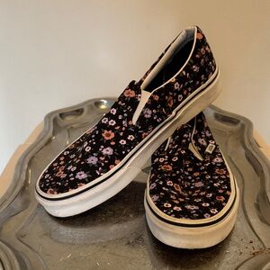 Vans Black Slip-On Sneakers with Pink & Lavender Floral Print
